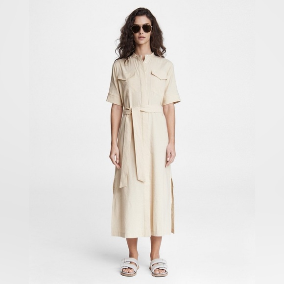 Rag & Bone Selma Linen Blend Midi Dress Size Medium - Picture 2 of 7